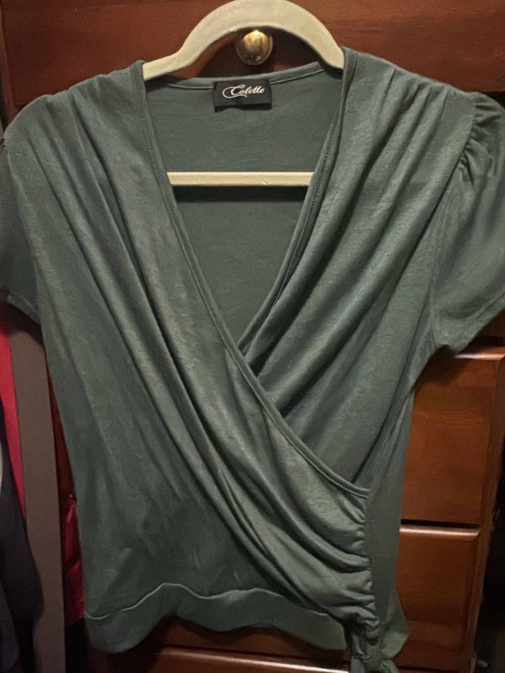 Colette Forest Green Wrap-Front Short Sleeve Top